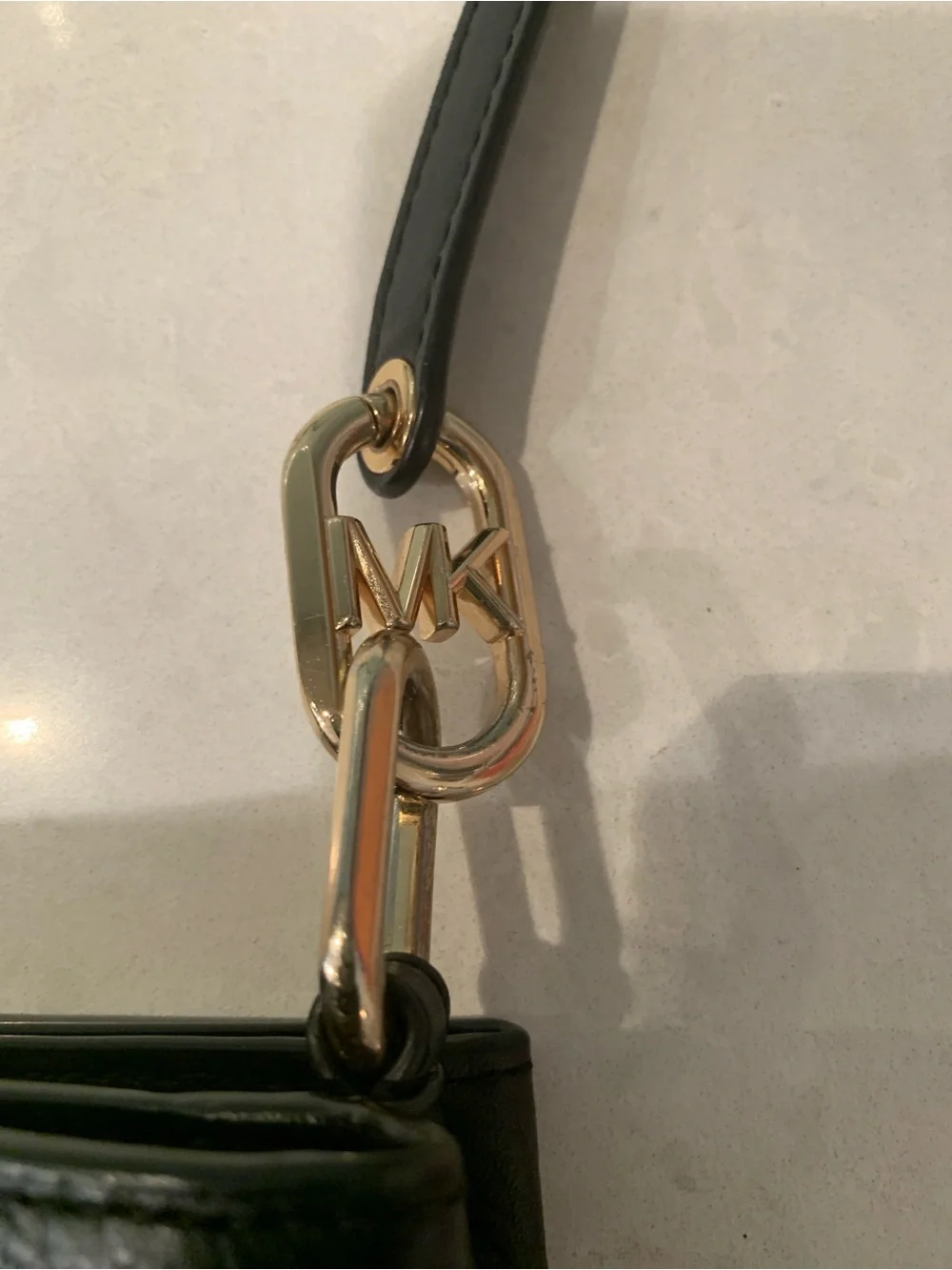 Michael Kors Black Leather Gold-Tone Logo Accent Adjustable  Strap Crossbody